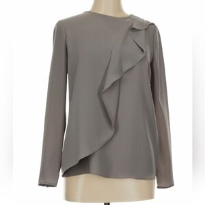 Elegant Ruffle Long-Sleeve Blouse - Gray